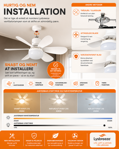 LysBreeze™ | Elegant lys og kølende luft i én smart loftlampe.