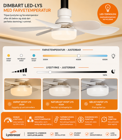 LysBreeze™ | Elegant lys og kølende luft i én smart loftlampe.