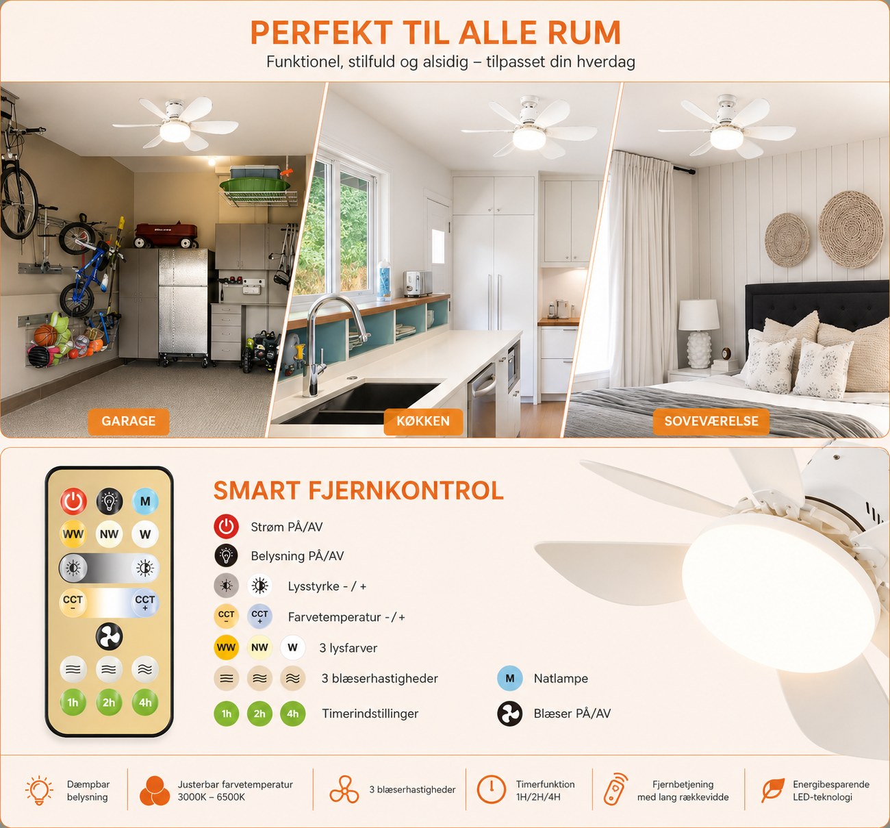 LysBreeze™ | Elegant lys og kølende luft i én smart loftlampe.
