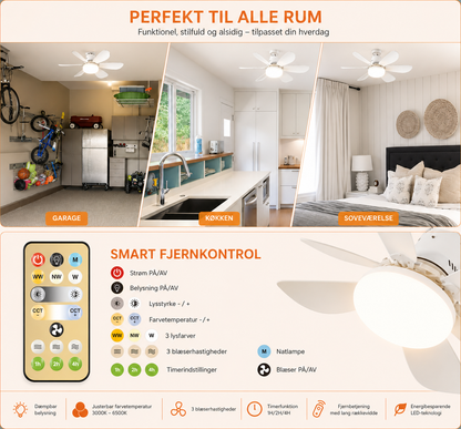LysBreeze™ | Elegant lys og kølende luft i én smart loftlampe.