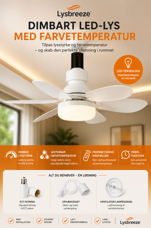 LysBreeze™ | Elegant lys og kølende luft i én smart loftlampe.