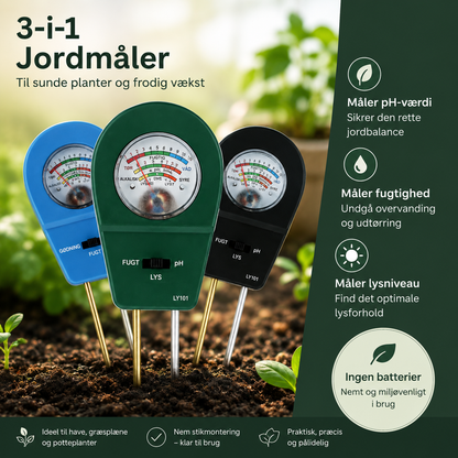 🌱 50% RABAT! 3-i-1 Jordmåler – Mål pH, Fugtighed & Lys på Sekunder | Ingen Batterier Nødvendige 🌿