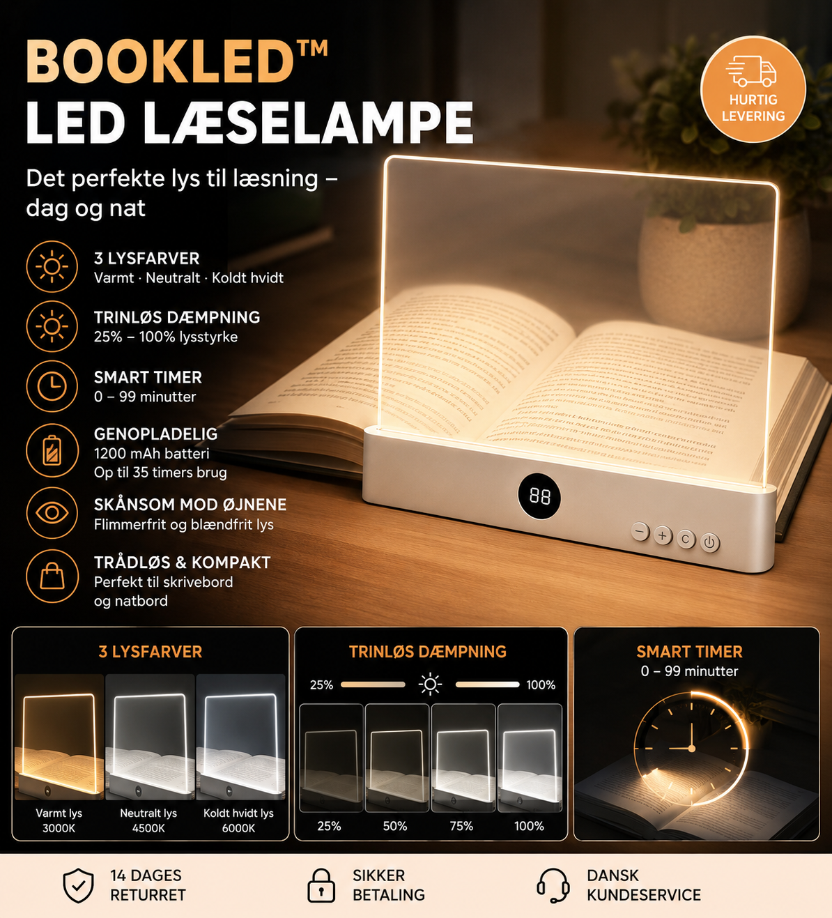 BOOKLED™ | Trådløs LED Læselampe med Timer