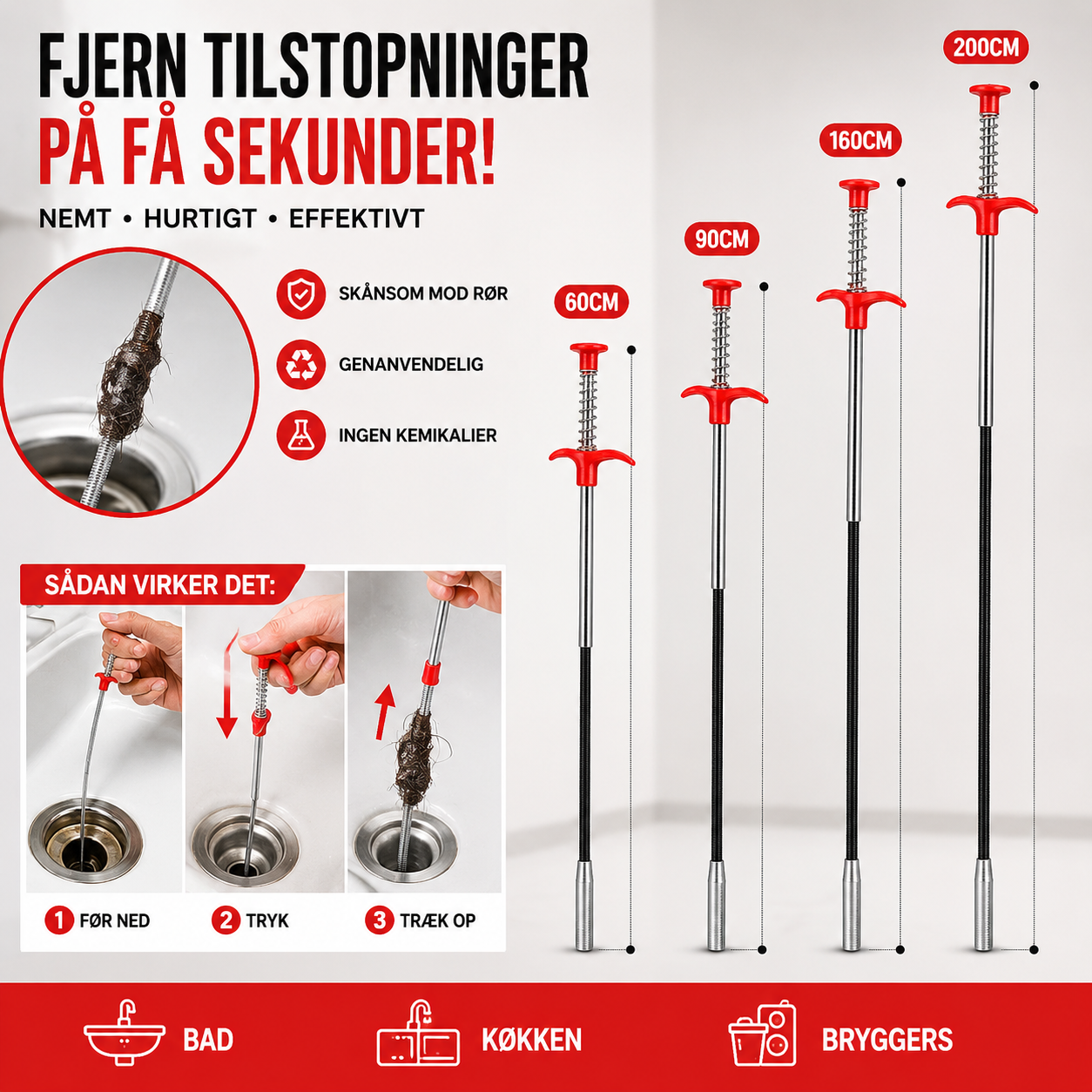 FlexiKlo™ | Den Nemme Løsning mod Tilstoppede Afløb
