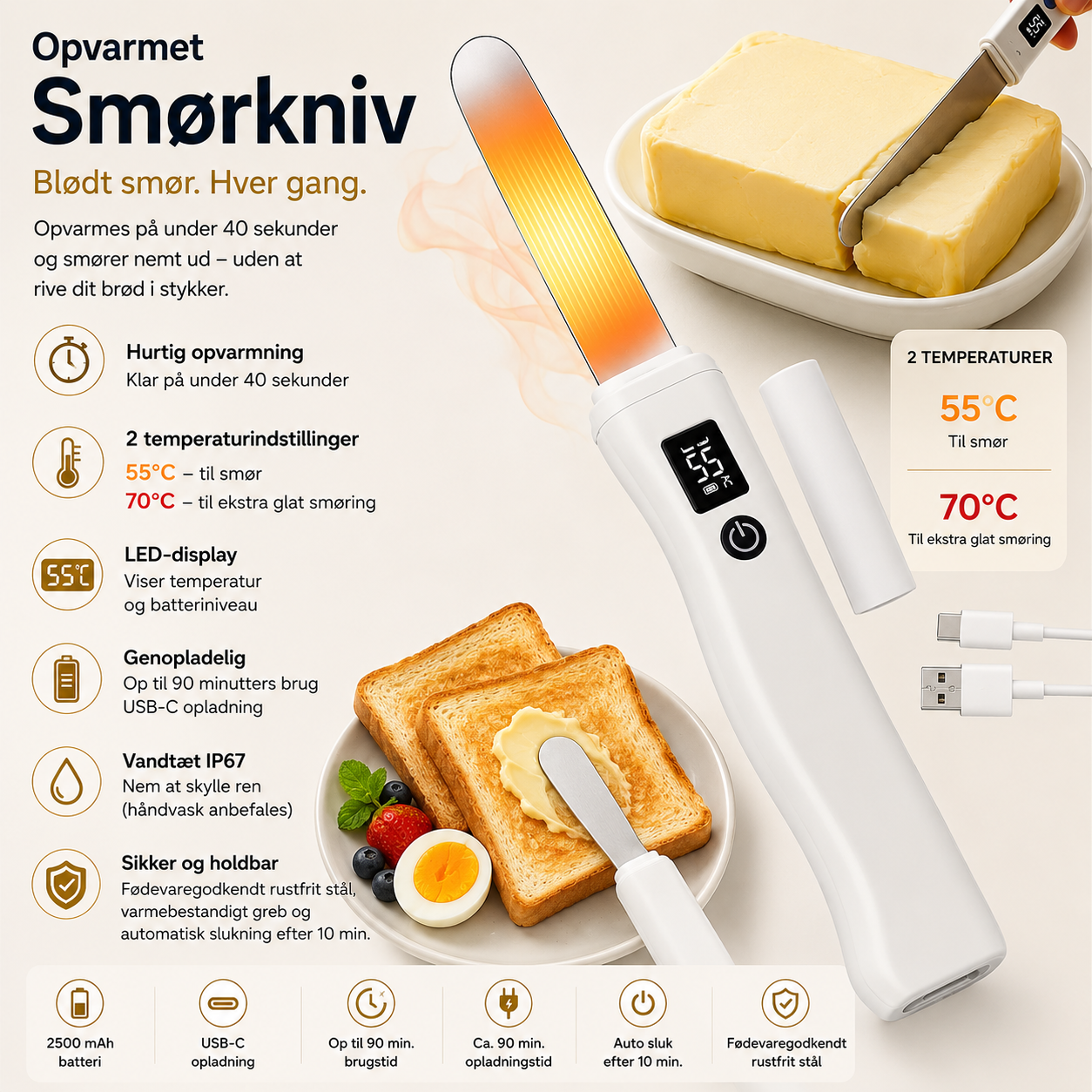 SmørGlide™ – Elektrisk Smørkniv med Hurtig Opvarmning