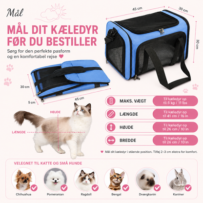 🐾 PawVoyage™ Transporttaske til Katte & Små Hunde