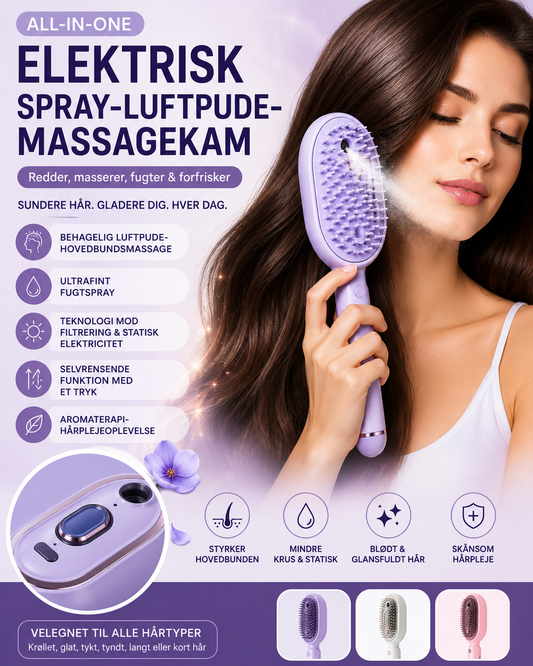 SilkeBørste™ ✨ Elektrisk Hårbørste med Fin Spraytåge + GRATIS Koldpresset Ricinusolie 🌿