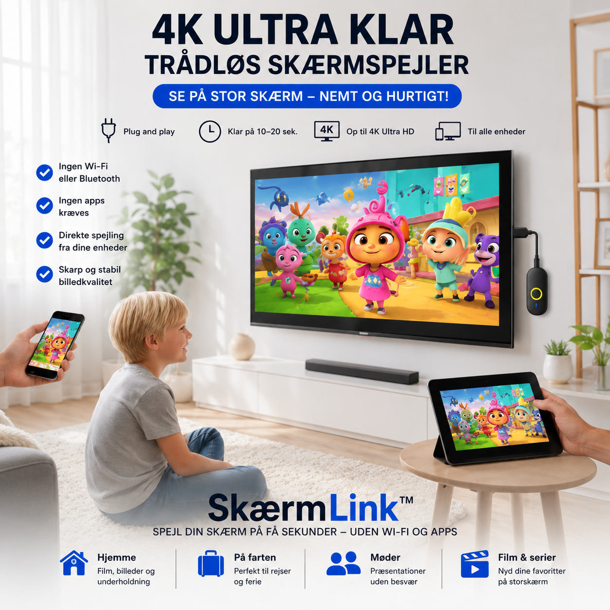 SkærmLink™ Trådløs Skærmspejling – Større billede, direkte på dit TV