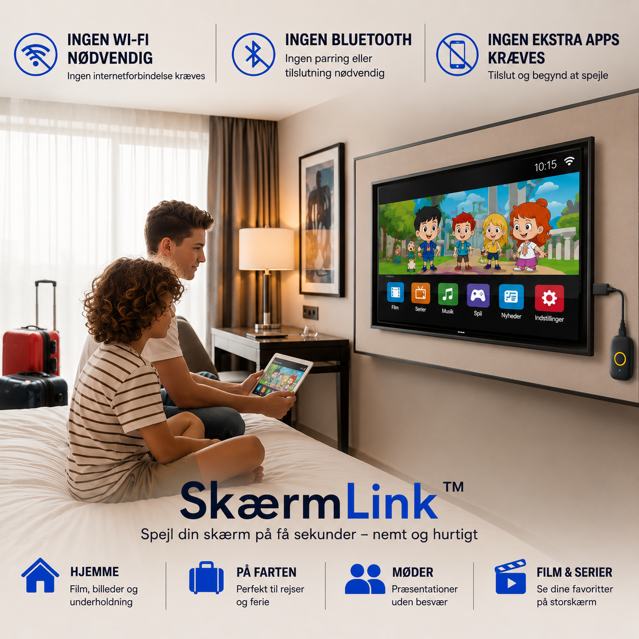 SkærmLink™ Trådløs Skærmspejling – Større billede, direkte på dit TV