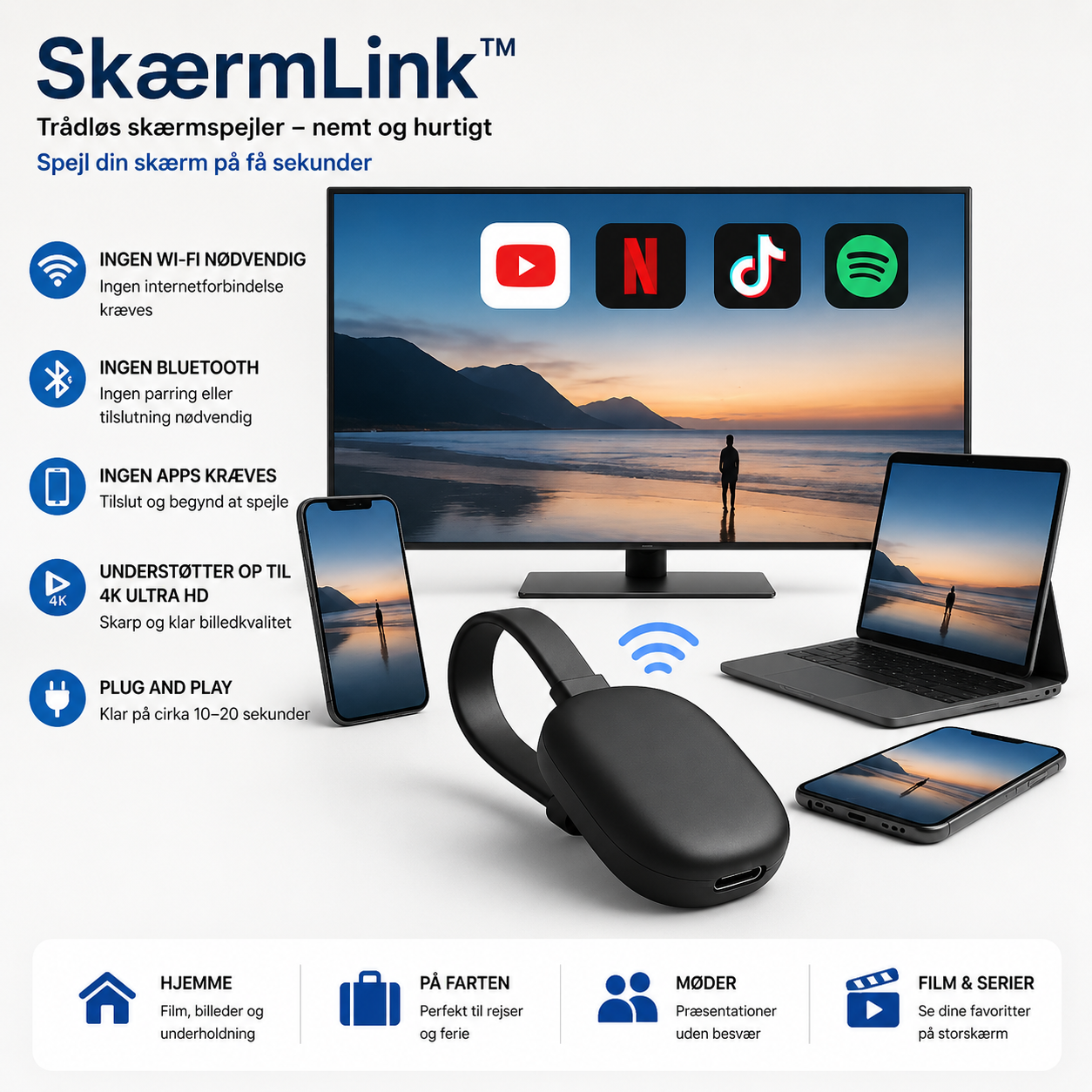 SkærmLink™ Trådløs Skærmspejling – Større billede, direkte på dit TV