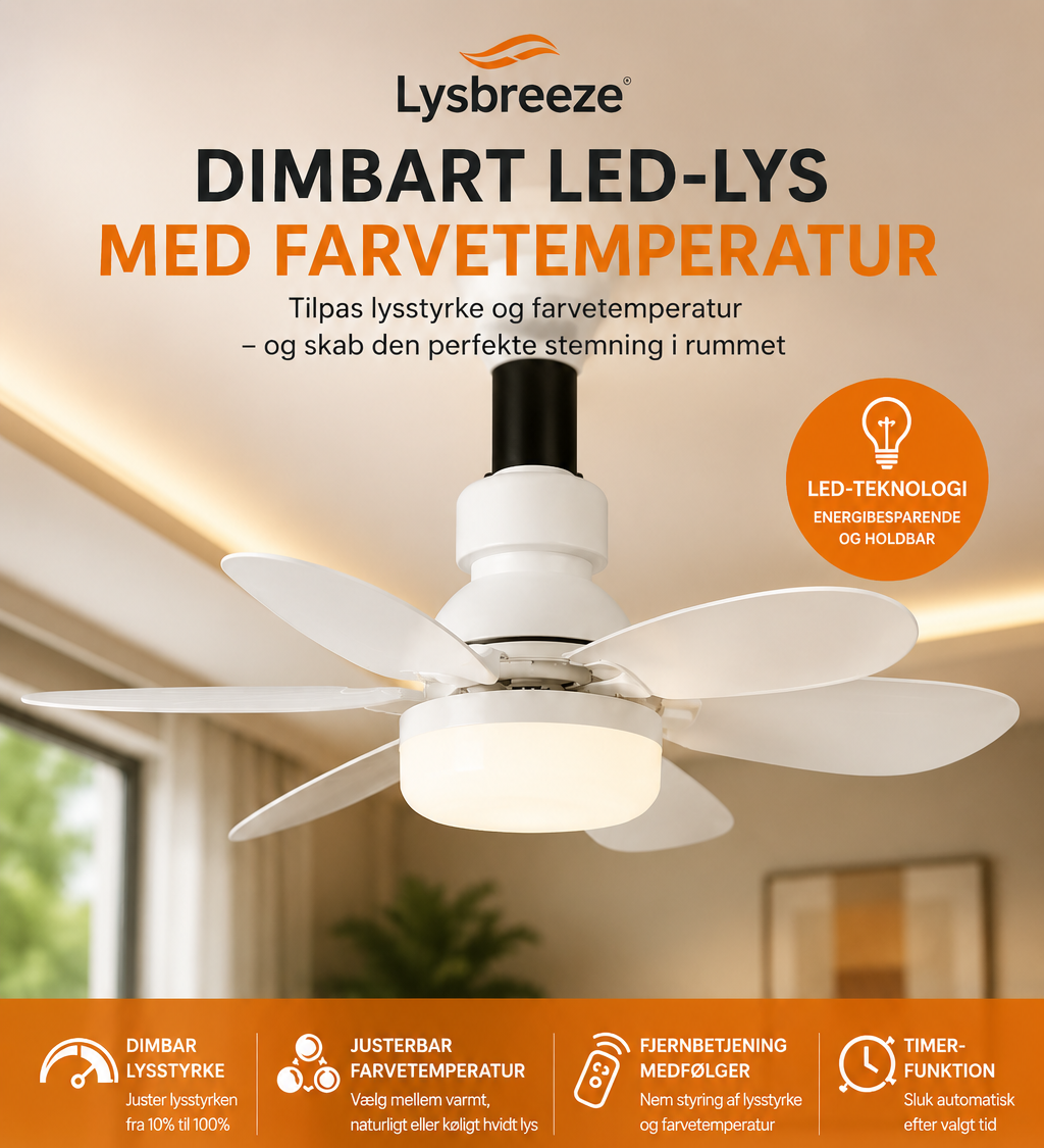 LysBreeze™ | Elegant lys og kølende luft i én smart loftlampe.